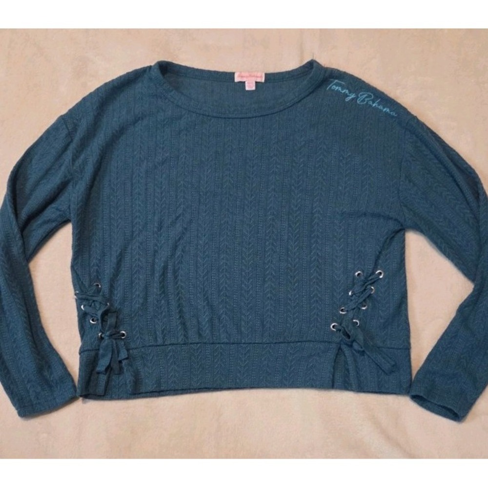 TOMMY BAHAMA GIRLS JUNIORS LONG SLEEVE BLUE CROP TOP SIZE 10/12